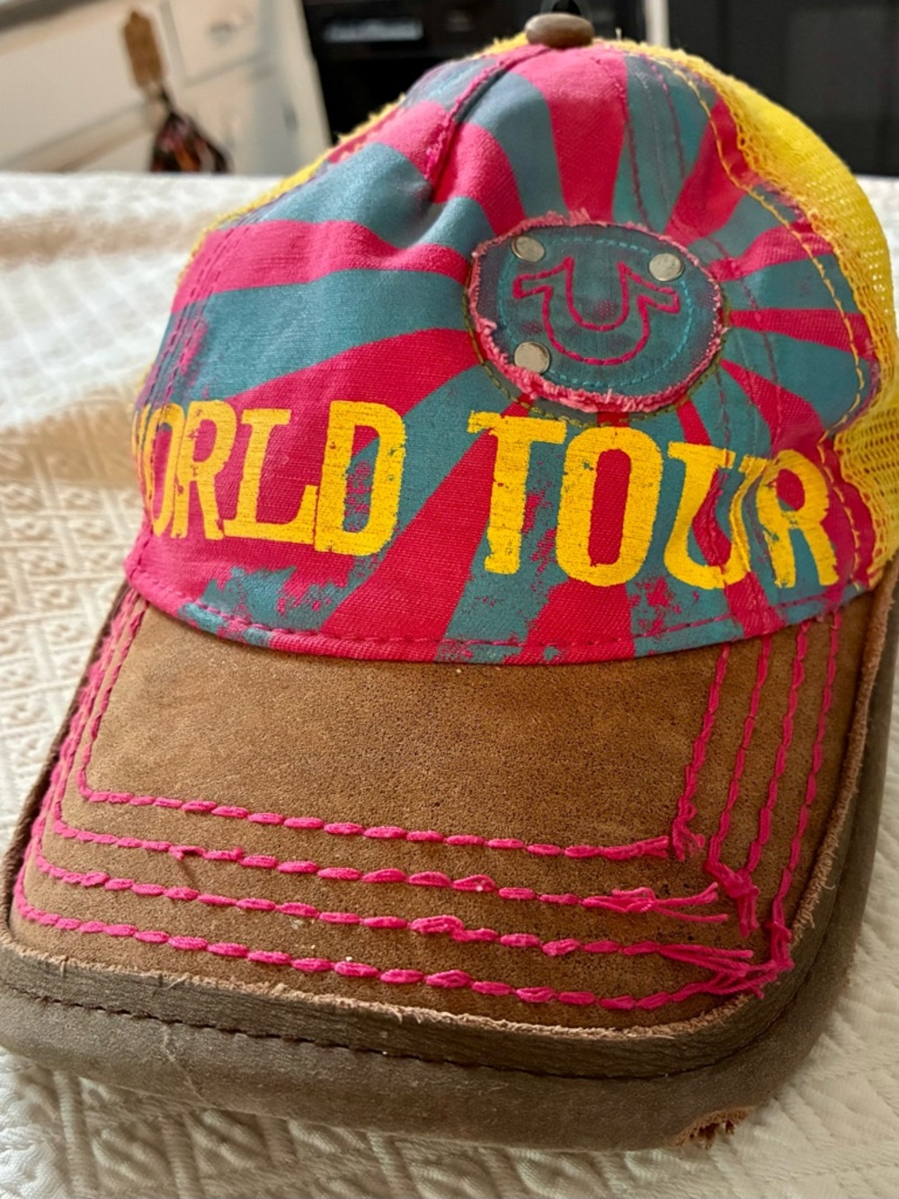 Vintage True Religion World Tour Trucker Hat multicolor adjustable strap